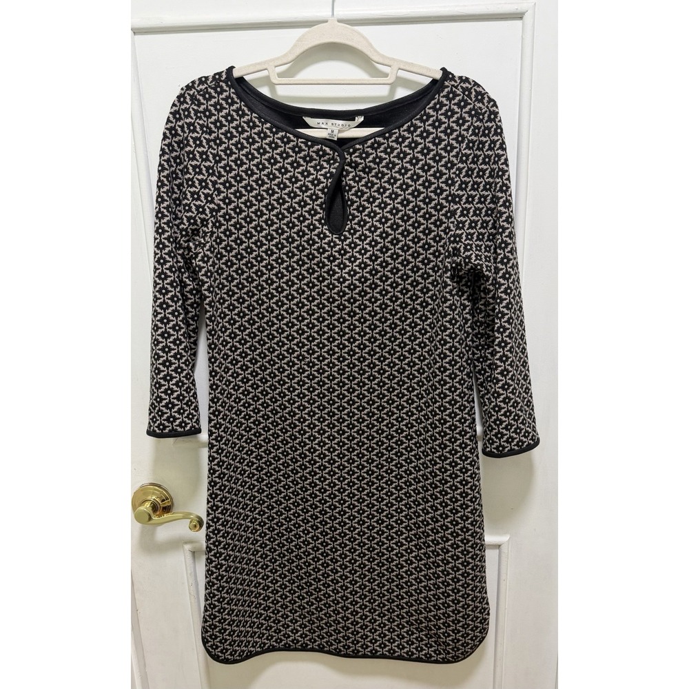 Women's Max Studio 3/4 Sleeve Black/Taupe Jacquard Shift Dress Sz Medium